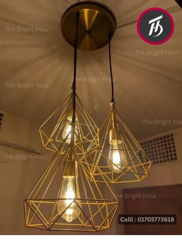 Dimond Golden Modern Geometry Lights — আপনার ঘরে আনুন স্টাইলের নতুন মাত্রা” ✨ | ডায়মন্ড গোল্ডেন ৩ সেট Hanging Light  