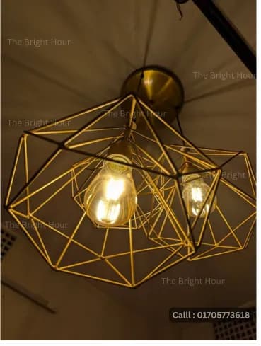 Dimond Golden Modern Geometry Lights — আপনার ঘরে আনুন স্টাইলের নতুন মাত্রা” ✨ | ডায়মন্ড গোল্ডেন ৩ সেট Hanging Light   2