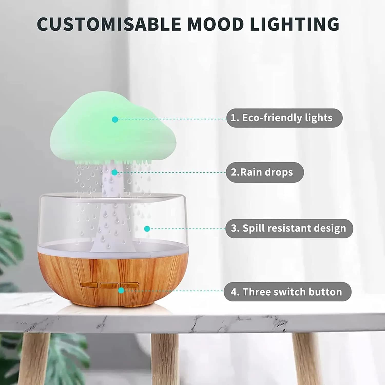 Mushroom Rainfall Relax Humidifier With 7 Color Change Manually  6