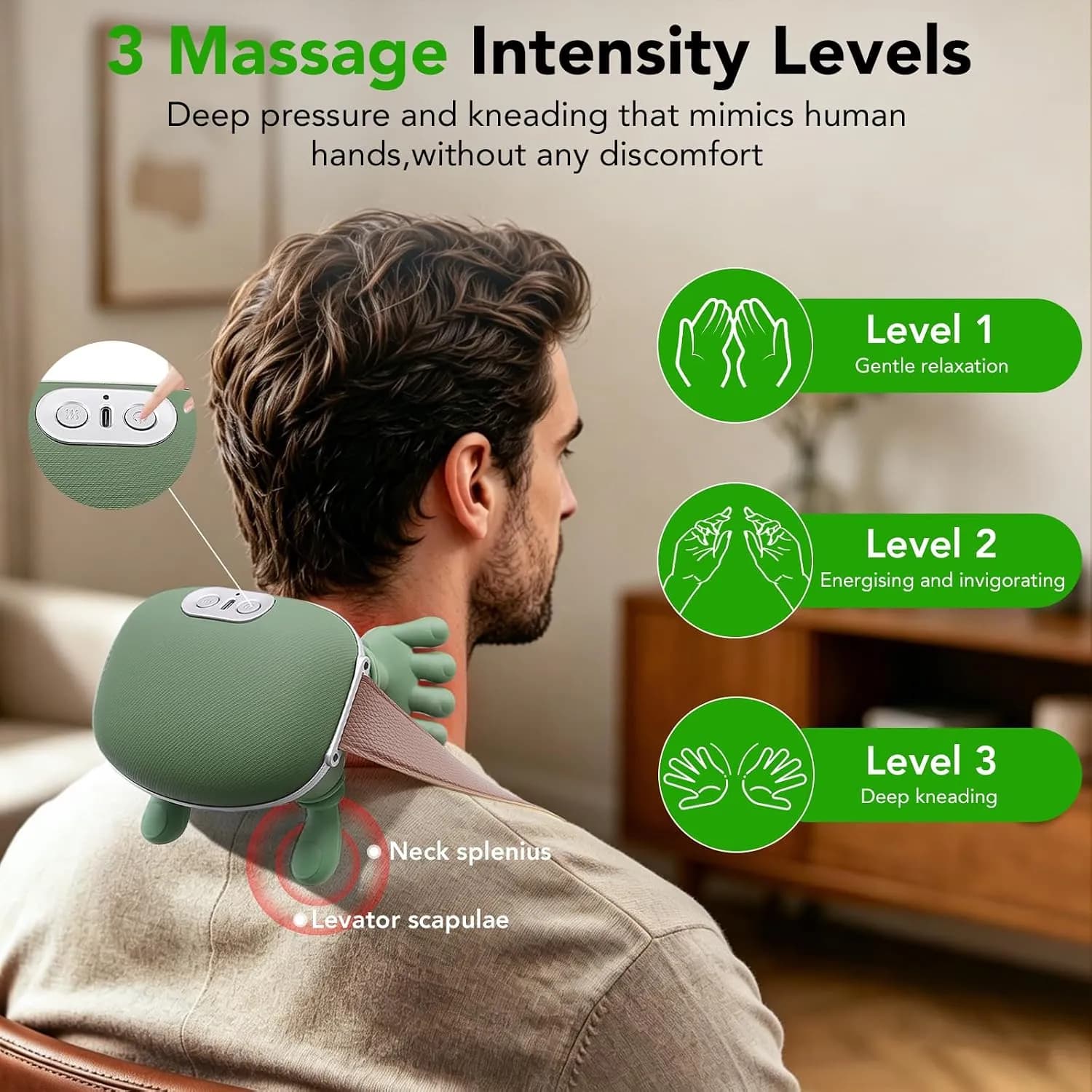 4D Neck Massager, Shoulder Massager for Neck and Shoulders with Heating Function, 3 Speed Levels, 2 Heat Settings  11