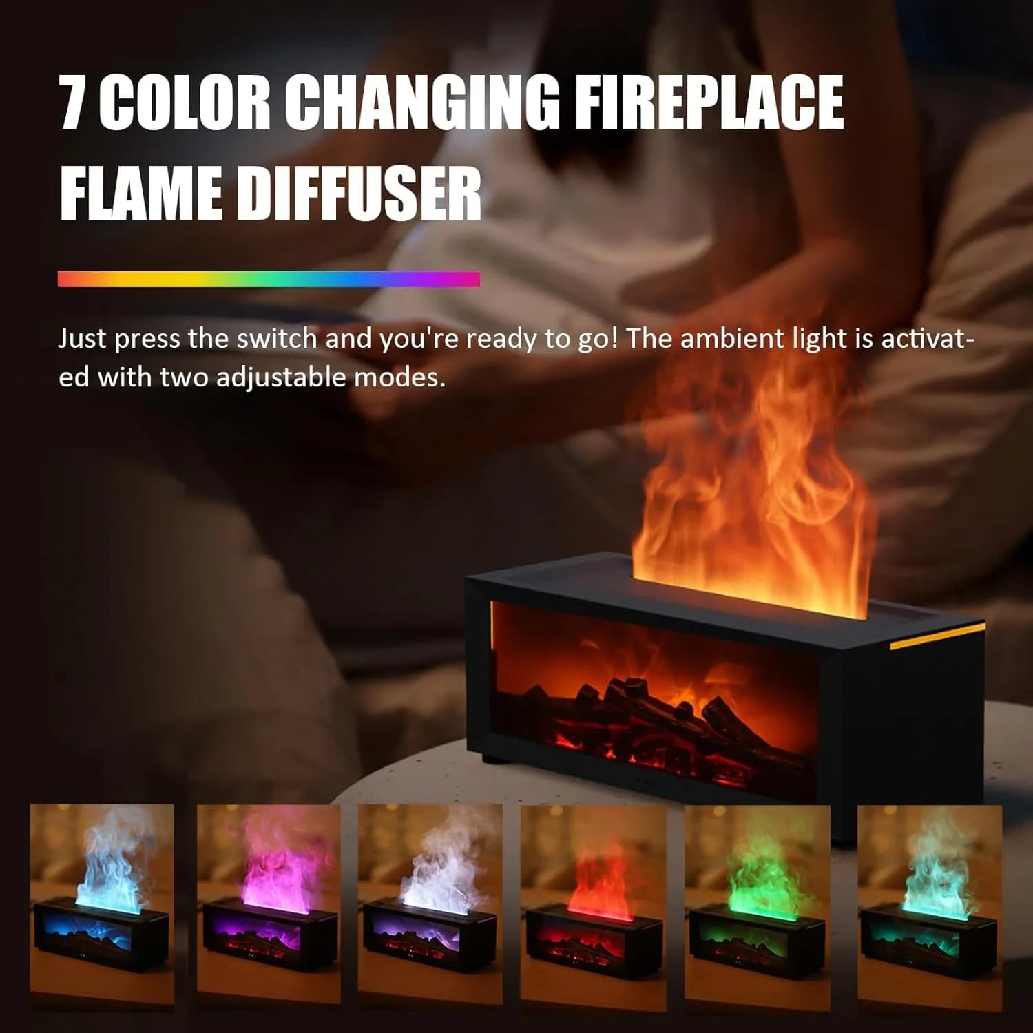 Flame Diffuser for Fireplace, 150ml Vintage Aromatherapy Fireplace Humidifier for Home Office Bedroom (Black) 2