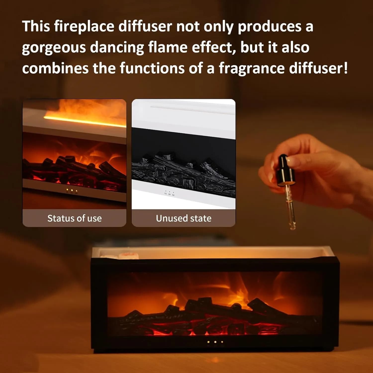 Flame Diffuser for Fireplace, 150ml Vintage Aromatherapy Fireplace Humidifier for Home Office Bedroom (Black) 5