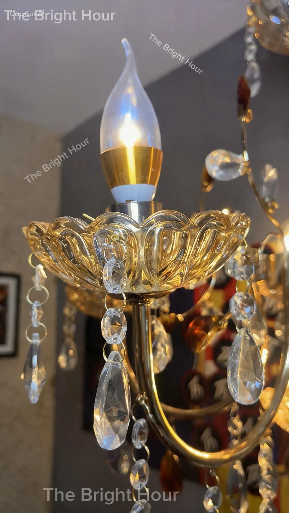 Luxury Crystal & Glass Chandelier -6 Point Bulb Inchuding ( Warm Color Tone) 3