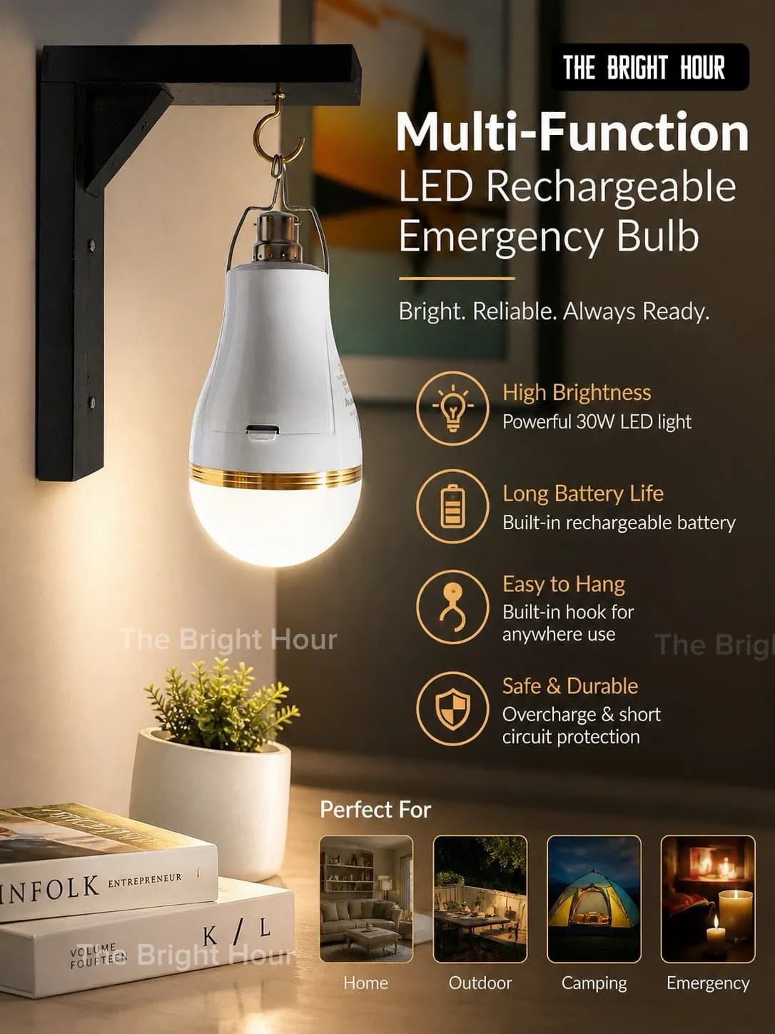Official 1 Years Warranty Multi-Function Powerfull LED Rechargeable Emergency Bulb is a Portable Lighting 3